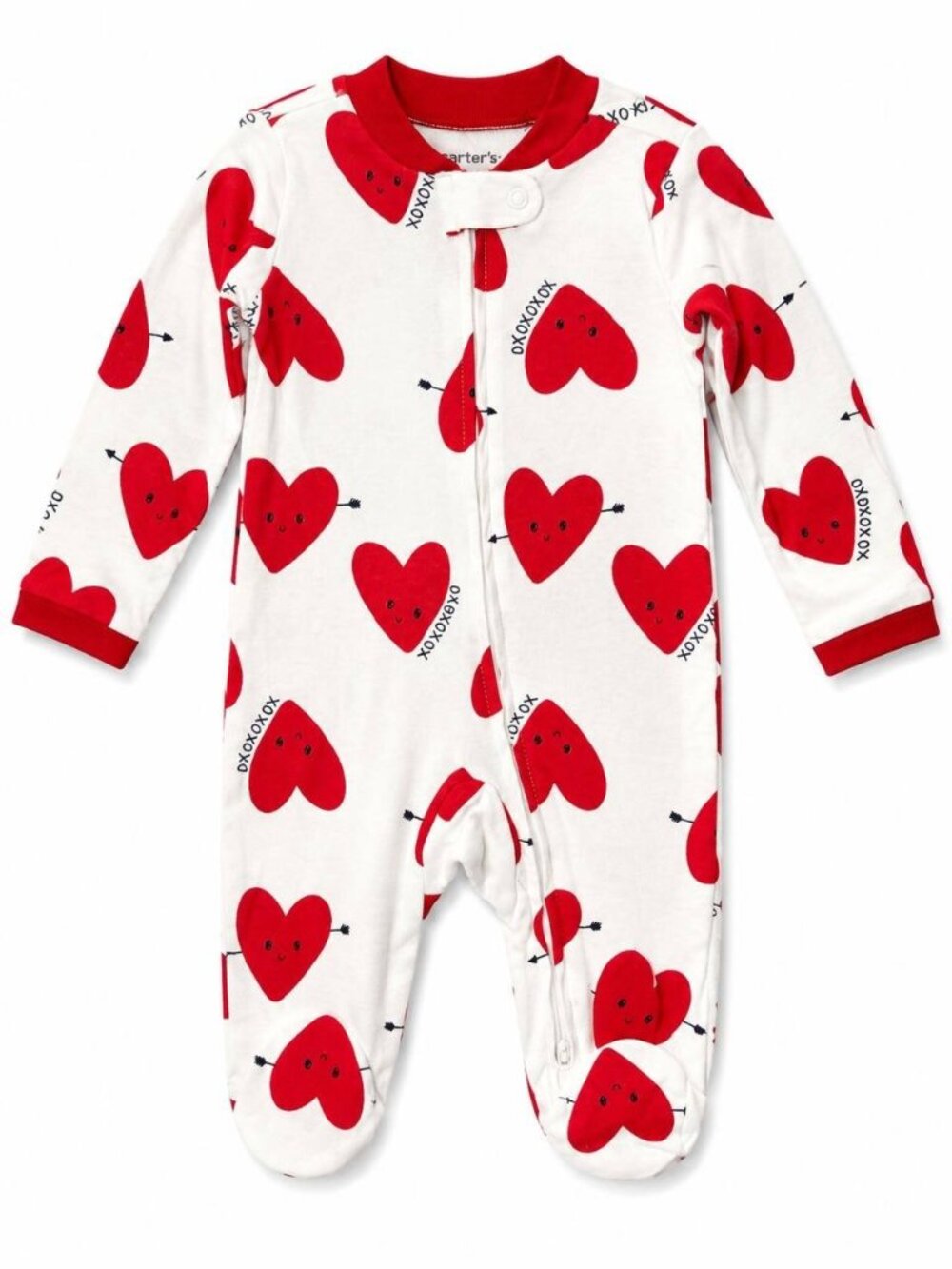Carter's Baby Girl 3M Zip Footed Sleeper White Red Heart XOXO Print New